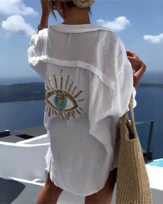 Sequin Eye Cotton Linen Dress - P12 Hub Europe