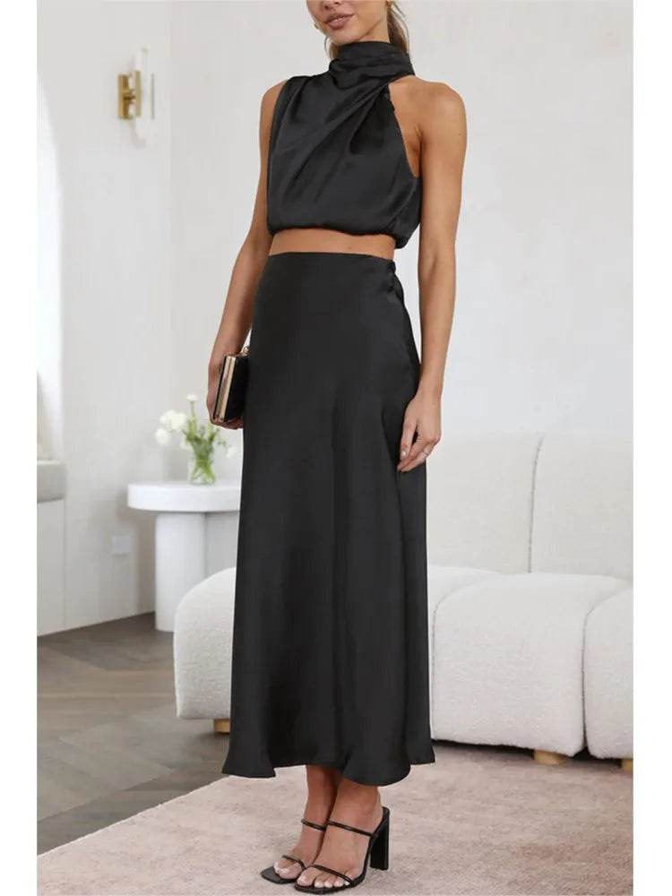 Women Satin Off-Shoulder Skirt Set - P12 Hub Europe