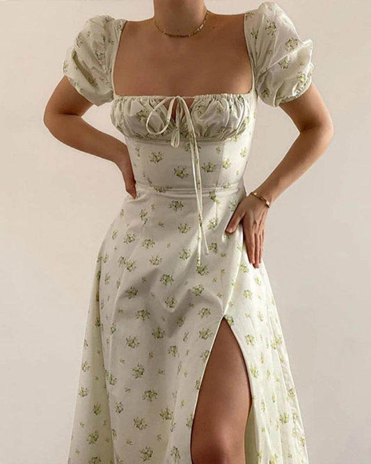 Floral Puff Sleeve Midi Dress Elegant Summer - P12 Hub Europe
