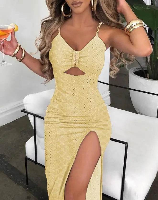 Eyelet Embroidery Chain Strap Maxi Dress - Spring Summer Style - P12 Hub Europe