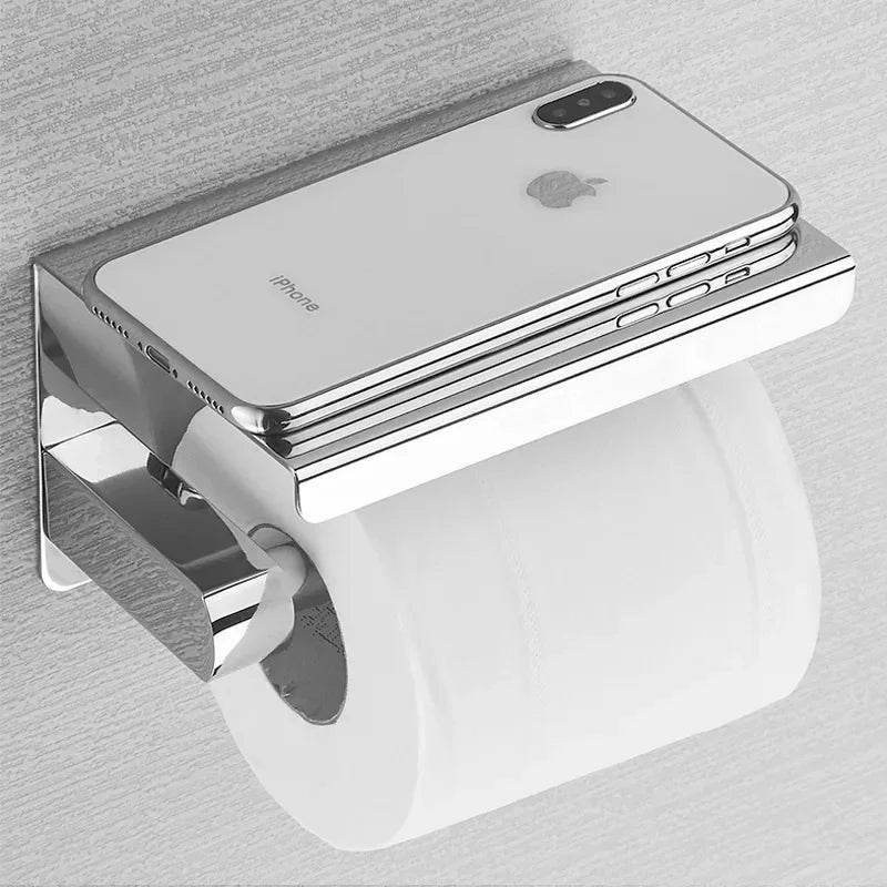 Stainless Steel Bathroom Paper Holder Toilet Roll Holder No Drilling Wall Mount WC Paper Phone Holders Home Paper Towel Holder - P12 Hub Europe
