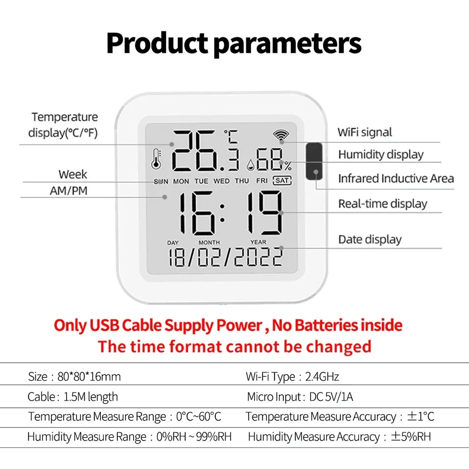 WiFi Temp Humidity Sensor | LCD, Backlight, Smart Life - P12 Hub Europe