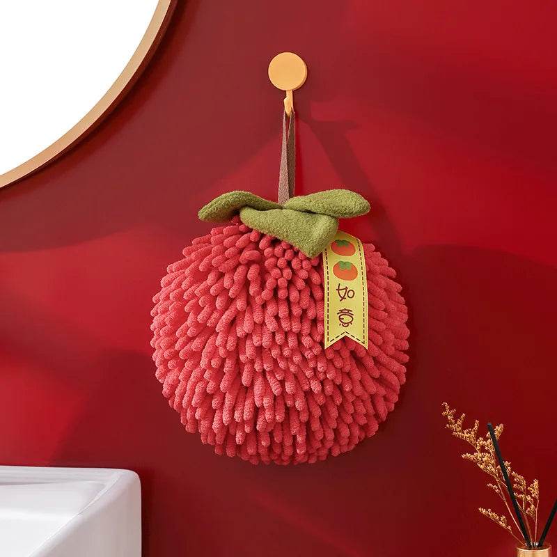 Cute Chenille Hand Towel Kitchen Bathroom Red Hand Ball with Hanging Loop Quick Drying Soft Absorbent Towel Home Tool - P12 Hub Europe