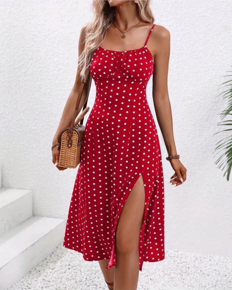 Polka Dot Spaghetti Strap Midi Dress Sexy Boho Beach - P12 Hub Europe