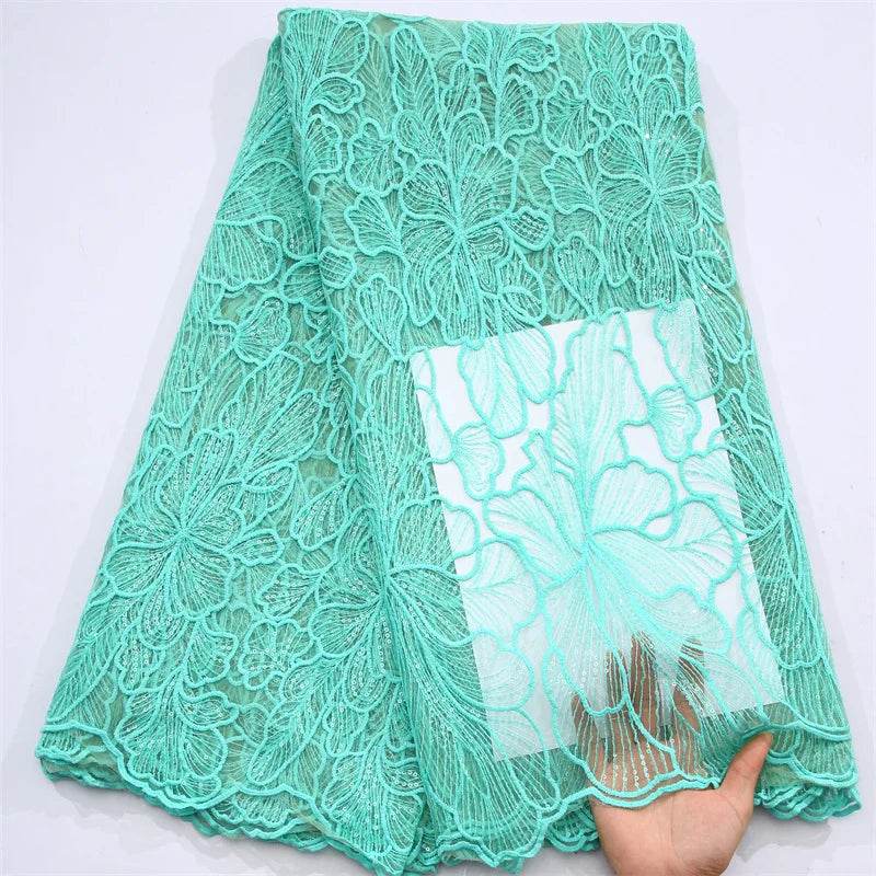 African Milk Silk Mesh Lace with Sequins 2025 French Net Lace Fabric Sewing Embroidered Lace Tulle Nigerian Women Wedding Dress - P12 Hub Europe