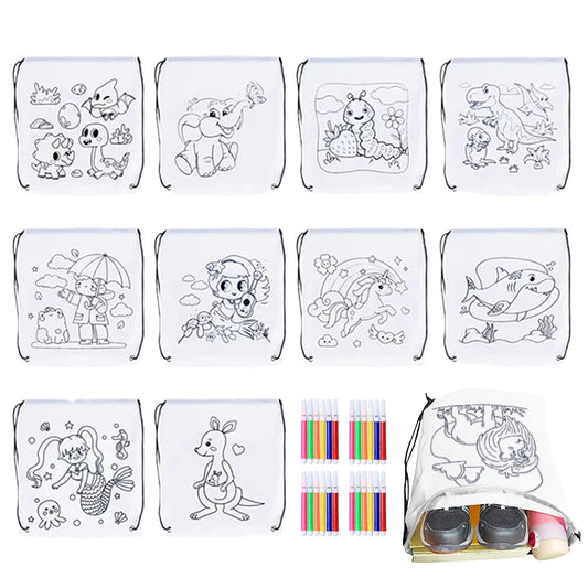 5/10pcs Colorful Drawstring Bags with Markers DIY Coloring Available Cartoon Pattern Household Storage Bundle Pocket TMZ