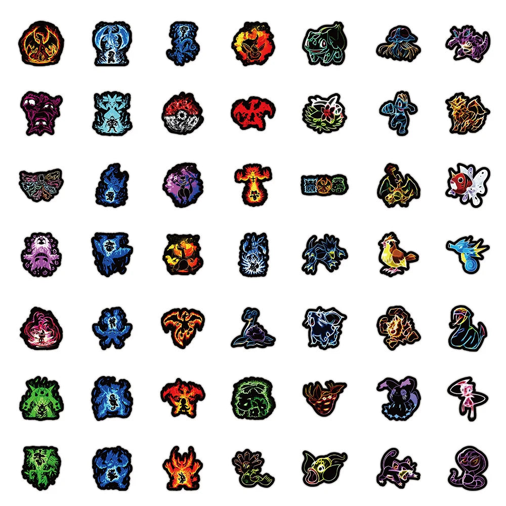 10/30/50/100pcs Kawaii Neon Pokemon Anime Stickers Pikachu Decals Laptop Skateboard Car Phone Motorcycle Kid Cartoon Sticker Toy