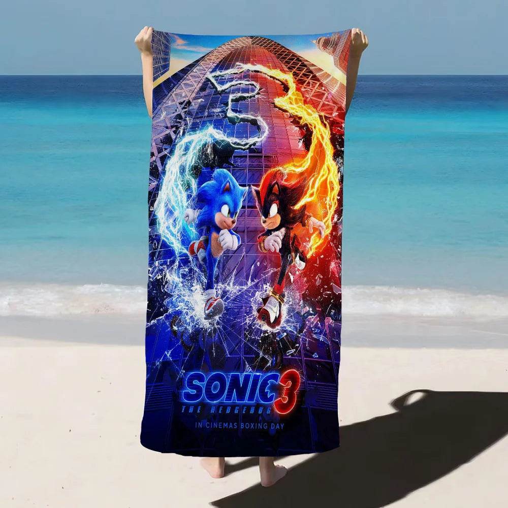 Cartoon S-Sonic Anime Beach Swimming Towel Soft Absorbent Washcloth Children's Gifts For Kids Travel Camping Gym - P12 Hub Europe
