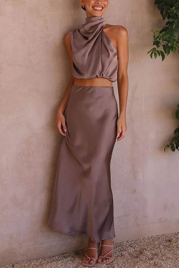 Women Satin Off-Shoulder Skirt Set - P12 Hub Europe