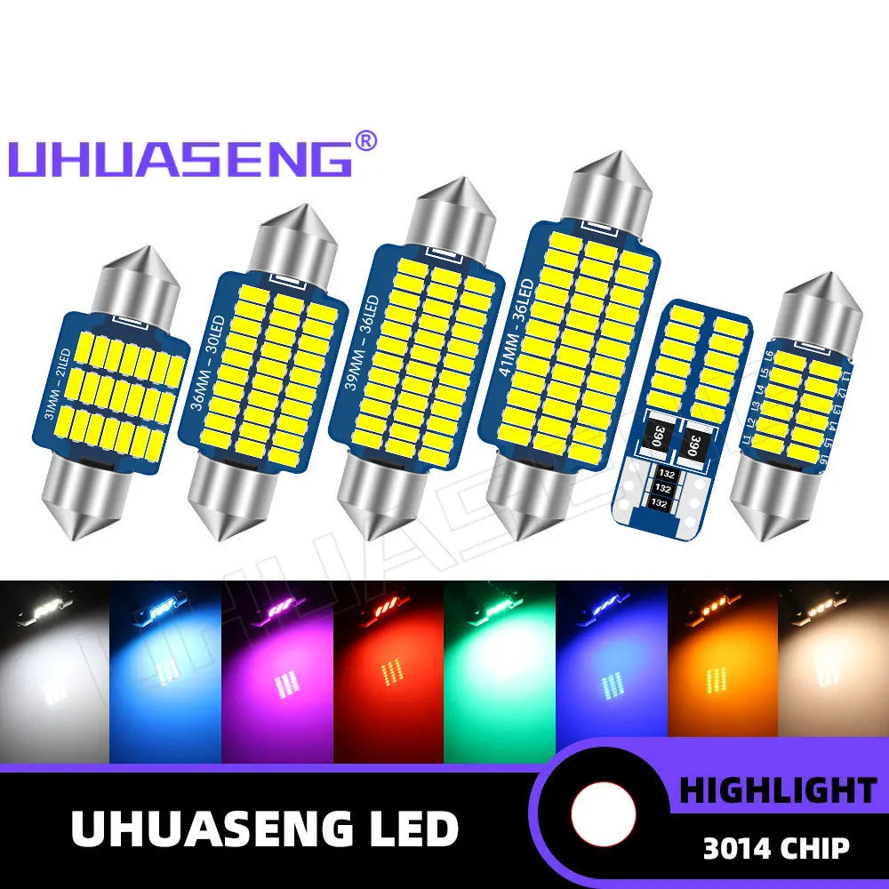 UHUASENG 2PCS C5W Red Blue Pink Warm White C10W Led Bulb T10 W5W BA9S T4W Festoon 28mm 31mm 36mm 39mm 41mm Signal Lamp Car Light
