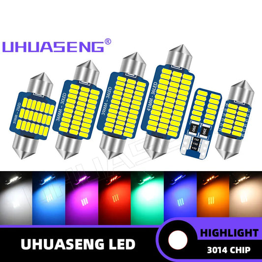 UHUASENG 2PCS C5W Red Blue Pink Warm White C10W Led Bulb T10 W5W BA9S T4W Festoon 28mm 31mm 36mm 39mm 41mm Signal Lamp Car Light