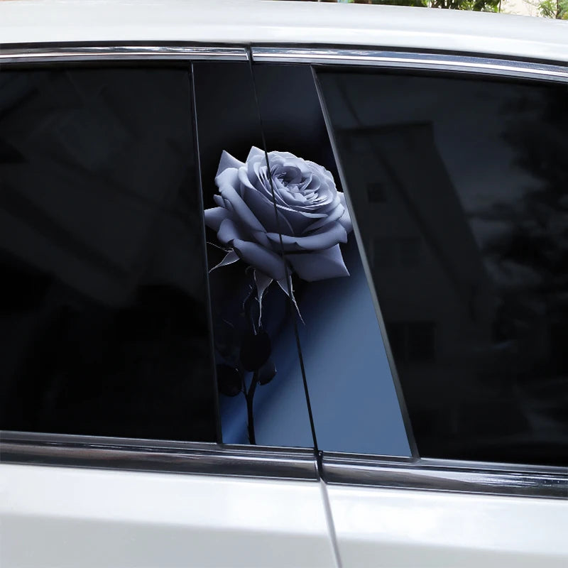 2pcs Flame Rose Car Door Pillar Decal Custom Car B-Pillar Sticker Vinyl Waterproof Flower Sticker Covering Scratched Car Sticker