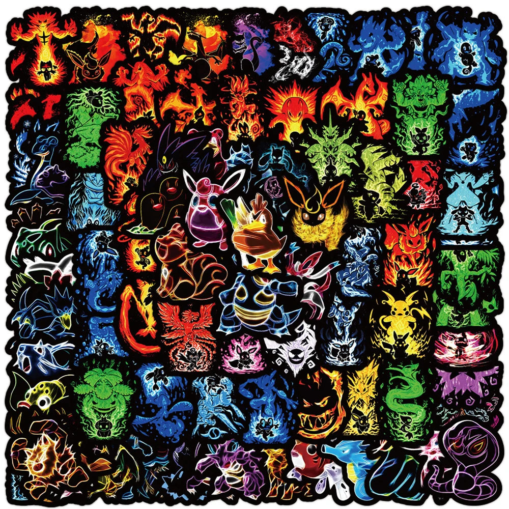 10/30/50/100pcs Kawaii Neon Pokemon Anime Stickers Pikachu Decals Laptop Skateboard Car Phone Motorcycle Kid Cartoon Sticker Toy