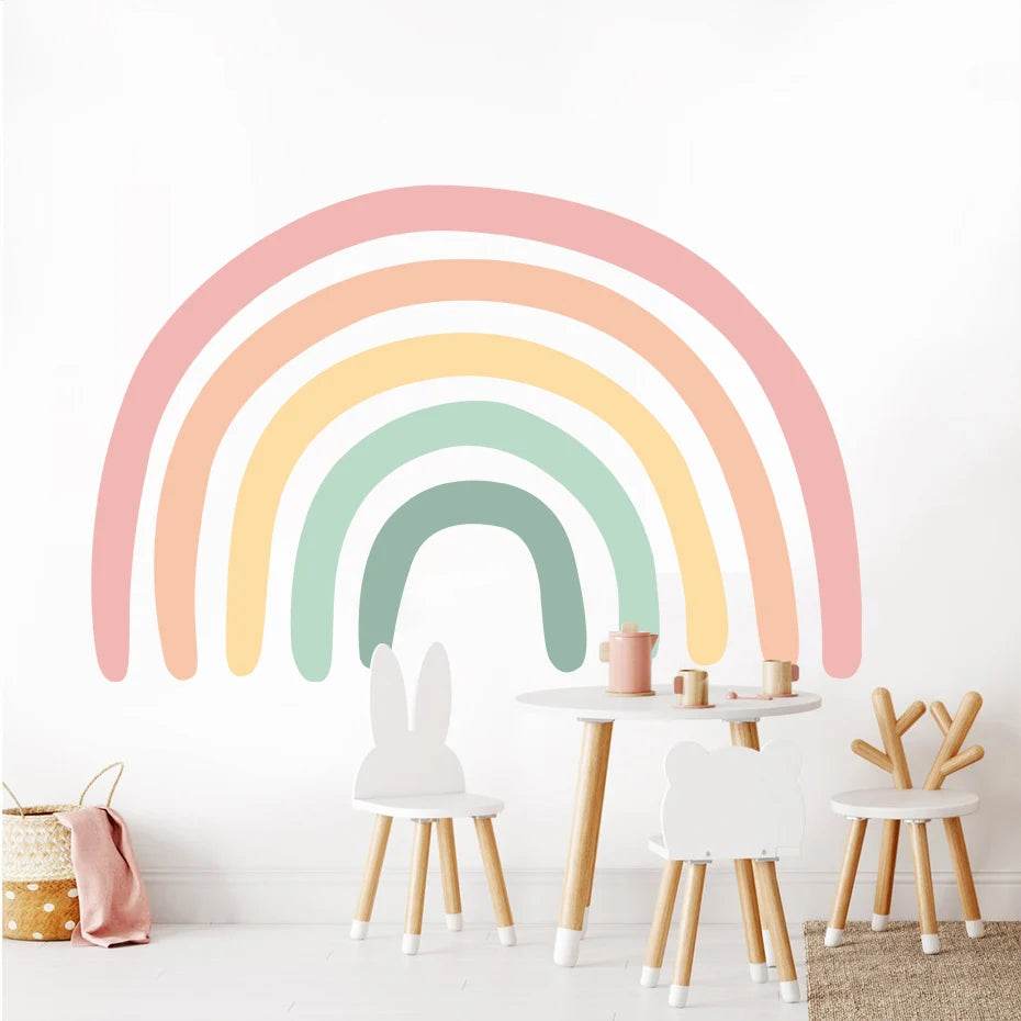 Boho Large Rainbow Beige Pink Watercolor Wall Sticker Vinyl DIY Removable Wall Decals Nursery Girls Room Playroom Home Decor - P12 Hub Europe