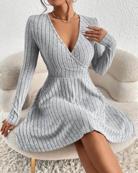 Knit Slim Sexy Bodycon Dress V-Neck Long Sleev - P12 Hub Europe