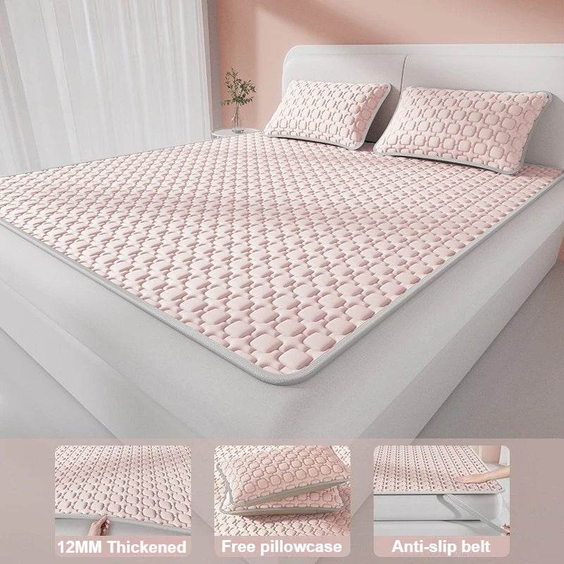 Ice Cooling Bed Sheet Set with Latex Quilted Pillowcases Breathable Summer Bedding Heat Resistant for Single Double Queen Size - P12 Hub Europe