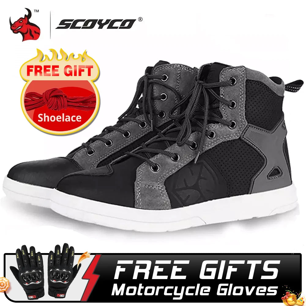 SCOYCO Motorcycle Boots Botas Moto Microfiber Leather Motocross Off-Road Racing Boots Motorbike Riding Shoes Men Moto Boots