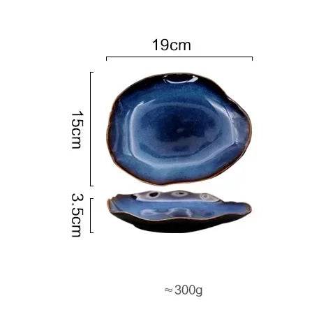 Ceramic Plates Deep Blue Irregular Flat Plate Pottery Dish Household Decoration Tableware Dinnerware Tray Hotel Kitchen Supplies - P12 Hub Europe
