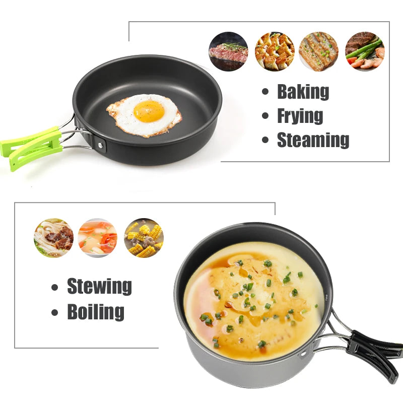 WESTTUNE Camping Cookware Kit Aluminum Outdoor Portable Cooking Set Pot Pan Kettle for Camping Tableware Hiking Picnic 3pcs