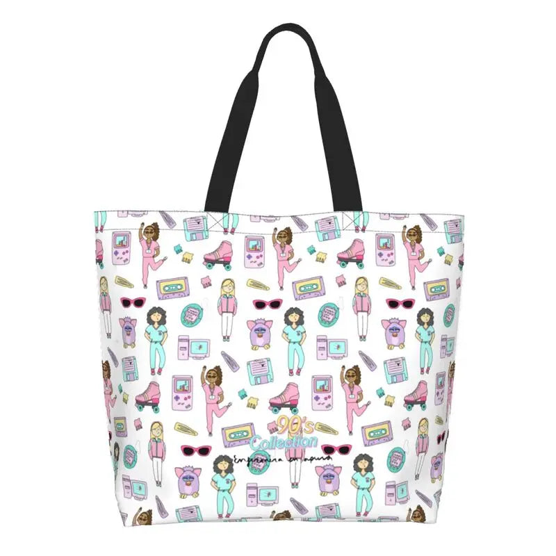 Cartoon Doctor Nurse Enfermera En Apuros Grocery Bags Large Capacity Aesthetic Merch For Woman Street Shoulder Bag