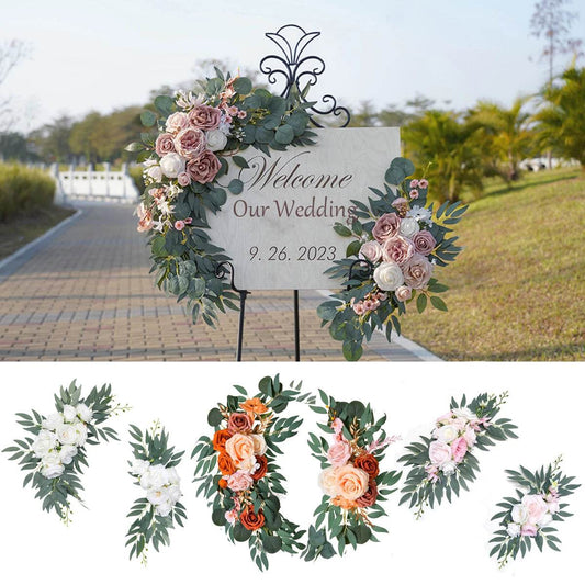 Yannew Artificial Wedding Arch Flowers Kit Boho Dusty Rose Blue Eucalyptus Garland Drapes for Wedding Decorations Welcome Sign - P12 Hub Europe
