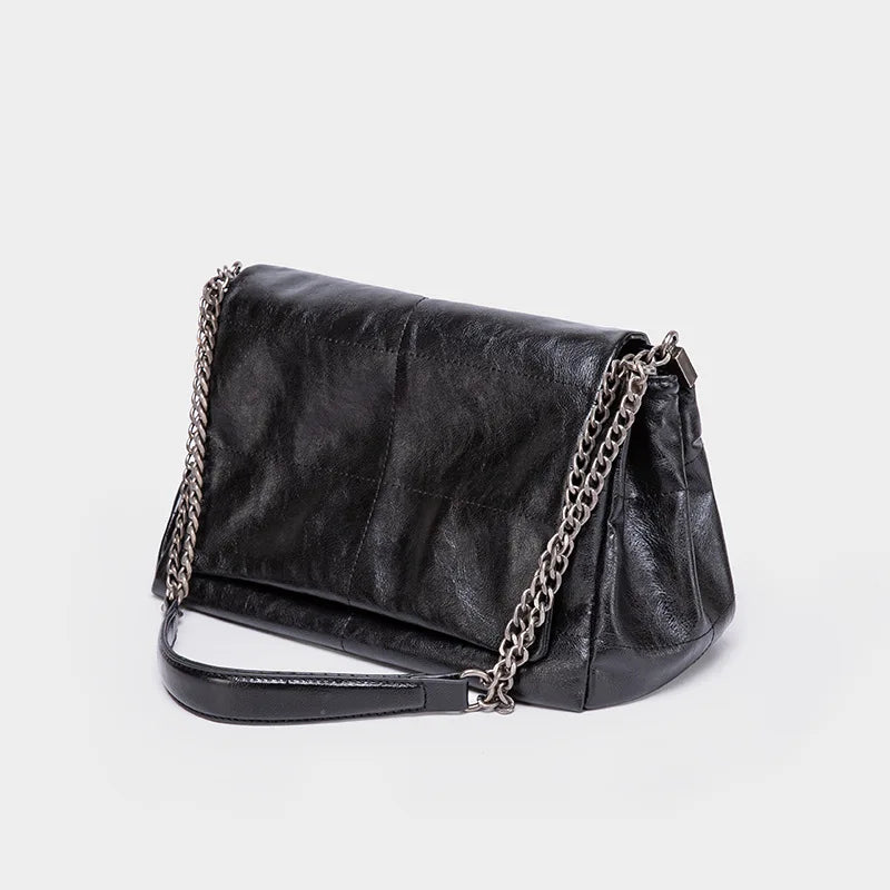 Zency Noble Temperament Small Chain Flap Bag Women Shoulder Bag Soft Leather Fashion Black Purse Underarm Handbag 2024 Trendy