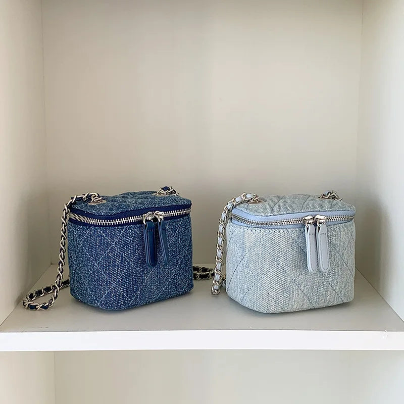 Denim Shoulder Bags For Women Niche Design Fashion Crossbody Bags Fragrant Box Simple Chain Phone Purse