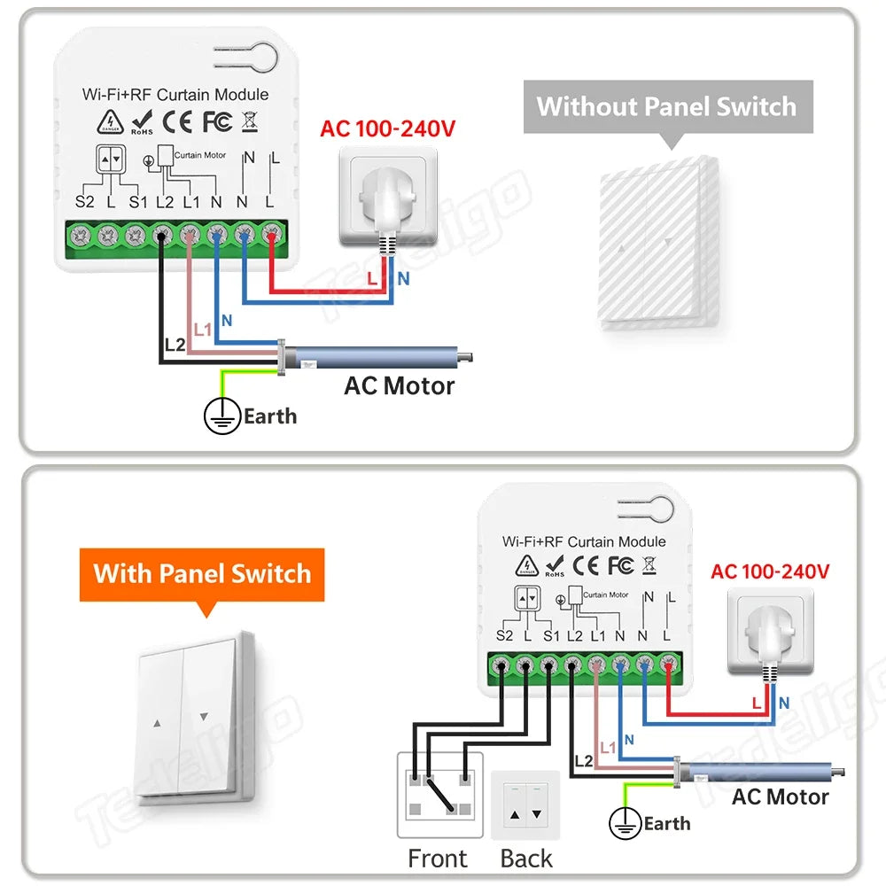 Tuya WiFi Smart Curtain Switch Electric Rolling Shutter App Voice Control Alexa Alice with RF 433 MHz 5CH Remote Control