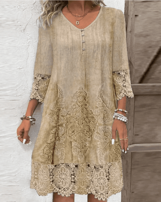 Midi Dress V-Neck Lace Short Sleeve Casual - P12 Hub Europe