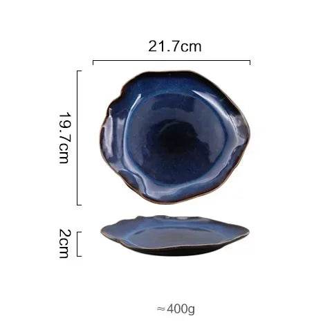 Ceramic Plates Deep Blue Irregular Flat Plate Pottery Dish Household Decoration Tableware Dinnerware Tray Hotel Kitchen Supplies - P12 Hub Europe