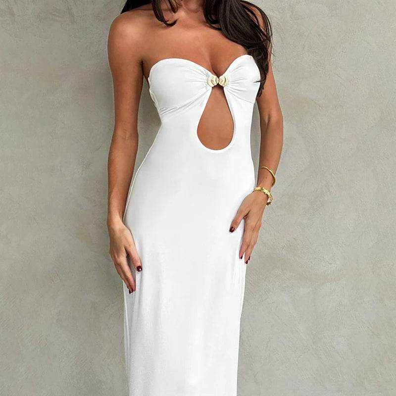 Strapless Cutout Maxi Dress - White Y2K Summer - P12 Hub Europe
