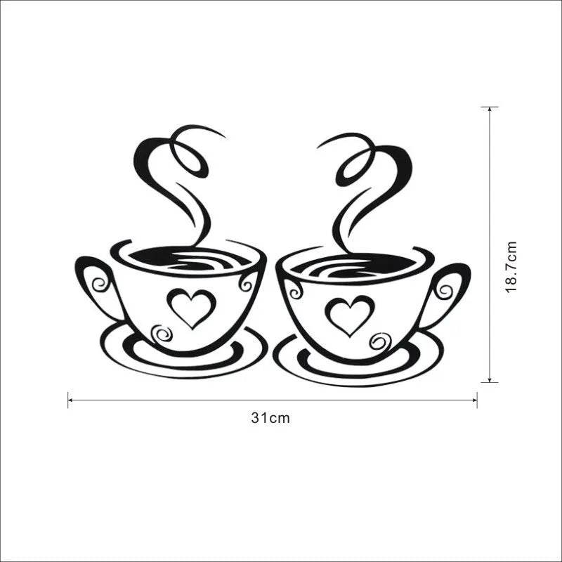 Coffee Cup Pattern Wall Stickers DIY Cafe Restaurant Living Room Home Decoration Self-adhesive Hand Carved Kitchen Wallpaper - P12 Hub Europe