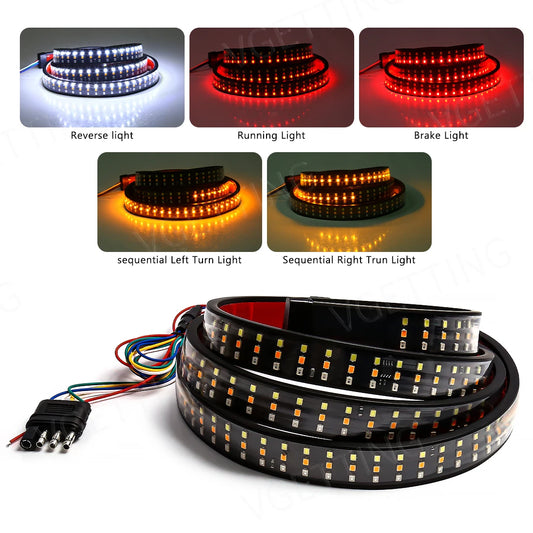 60 Inch Triple Row LED Light Bar for Truck Tailgate 5-Function Turn Signal Brake Warning Reverse Lamp Running Light for Pickup