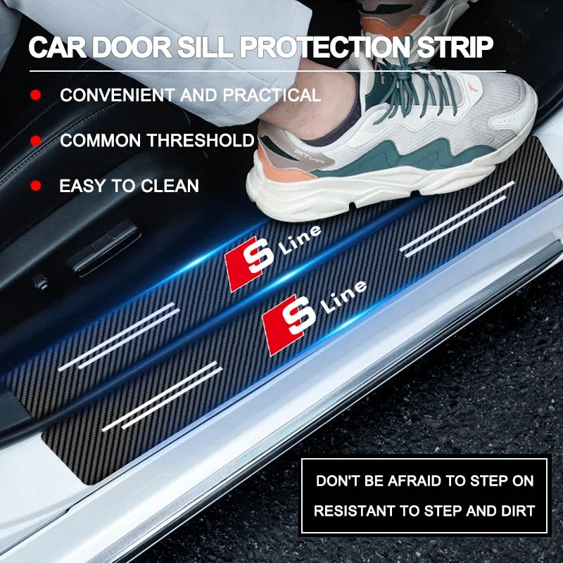 1/4/5Pcs Car Door Sill Scuff Plate Decor Carbon Fiber Stickers For Audi Sline A3 A1 A4 B8 B7 A6 C7 A5 A7 A8 B9 B6 C6 Q2 Q3 Q5 Q7