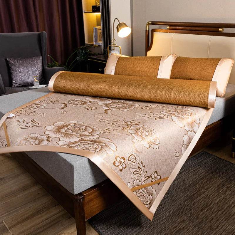 JFLEGAL Summer Natural Rattan Mat 2024 New Ice Silk Jacquard Soft Physical Cooling Wormwood Mat Bedding Dormitory Mattress Cover - P12 Hub Europe