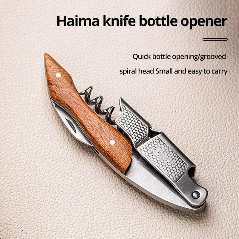 1pc Stainless Steel Wood Handle Wine Corkscrew Professional Wine Opener Portable Screw Corkscrew Multifunction Beer Cap Bottle - P12 Hub Europe