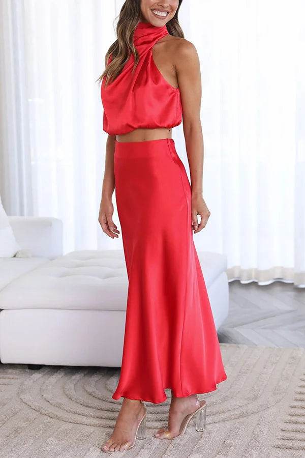 Women Satin Off-Shoulder Skirt Set - P12 Hub Europe