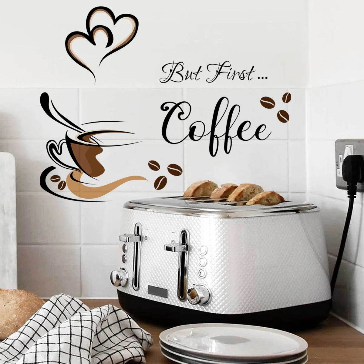 Coffee Cup Pattern Wall Stickers DIY Cafe Restaurant Living Room Home Decoration Self-adhesive Hand Carved Kitchen Wallpaper - P12 Hub Europe