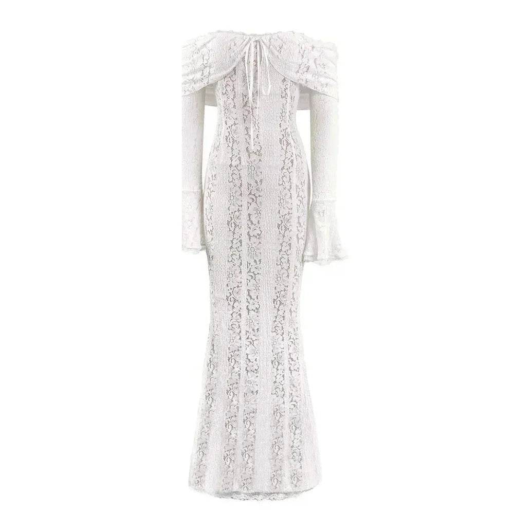 White Off Shoulder Lace Maxi Dress - Wedding Guest - P12 Hub Europe