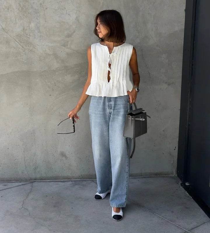 Women's Pleated Linen Crop Top - P12 Hub Europe