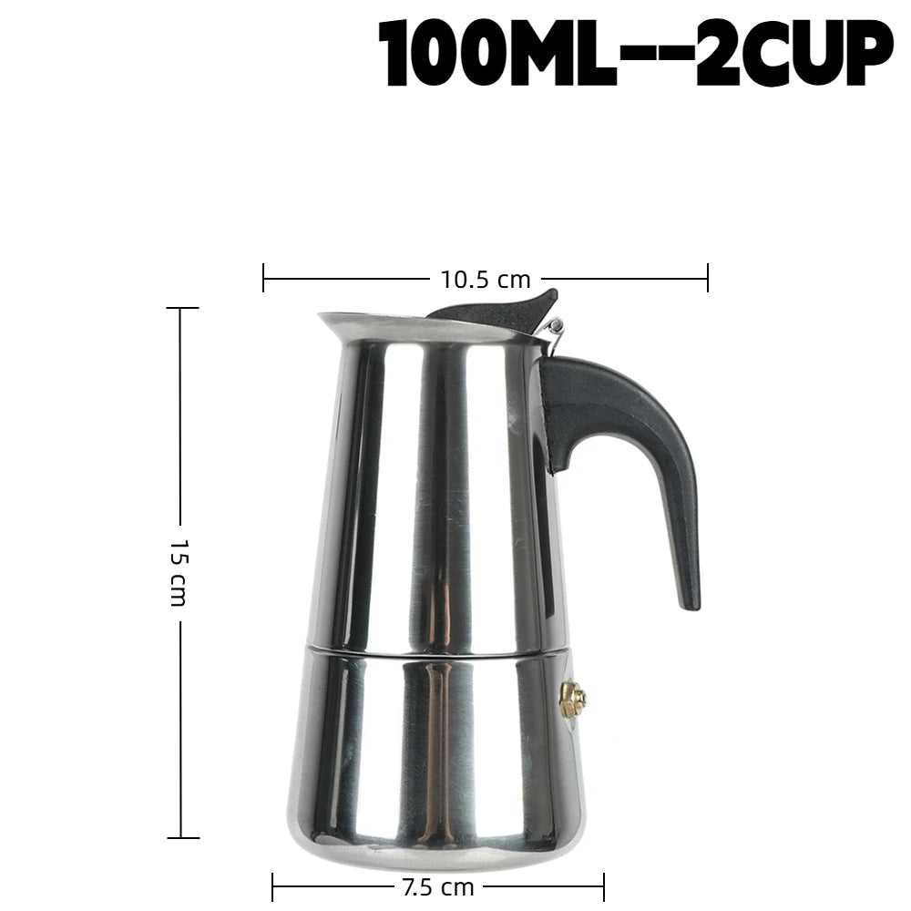 Moka Pot Stainless Steel Coffee Pot Stovetop Espresso Maker Percolator Coffee Maker 200ml/4 Cup with Electric Stove