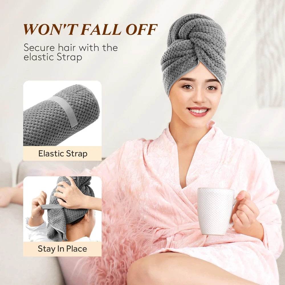 Microfiber Hair Towel Extra Large Wrap Quick Dry Hair Towel Wrap With Elastic Band , Ultra Absorbent Soft Hair Towel Wrap Turban - P12 Hub Europe