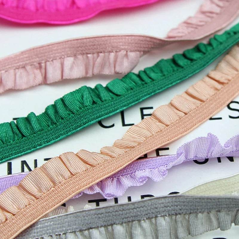 5yards 1cm Pleated Stretch Lace Trim Ribbon Ruffled Elastic Band Headdress Gift Box Bow Decorative DIY Craft Supplies - P12 Hub Europe
