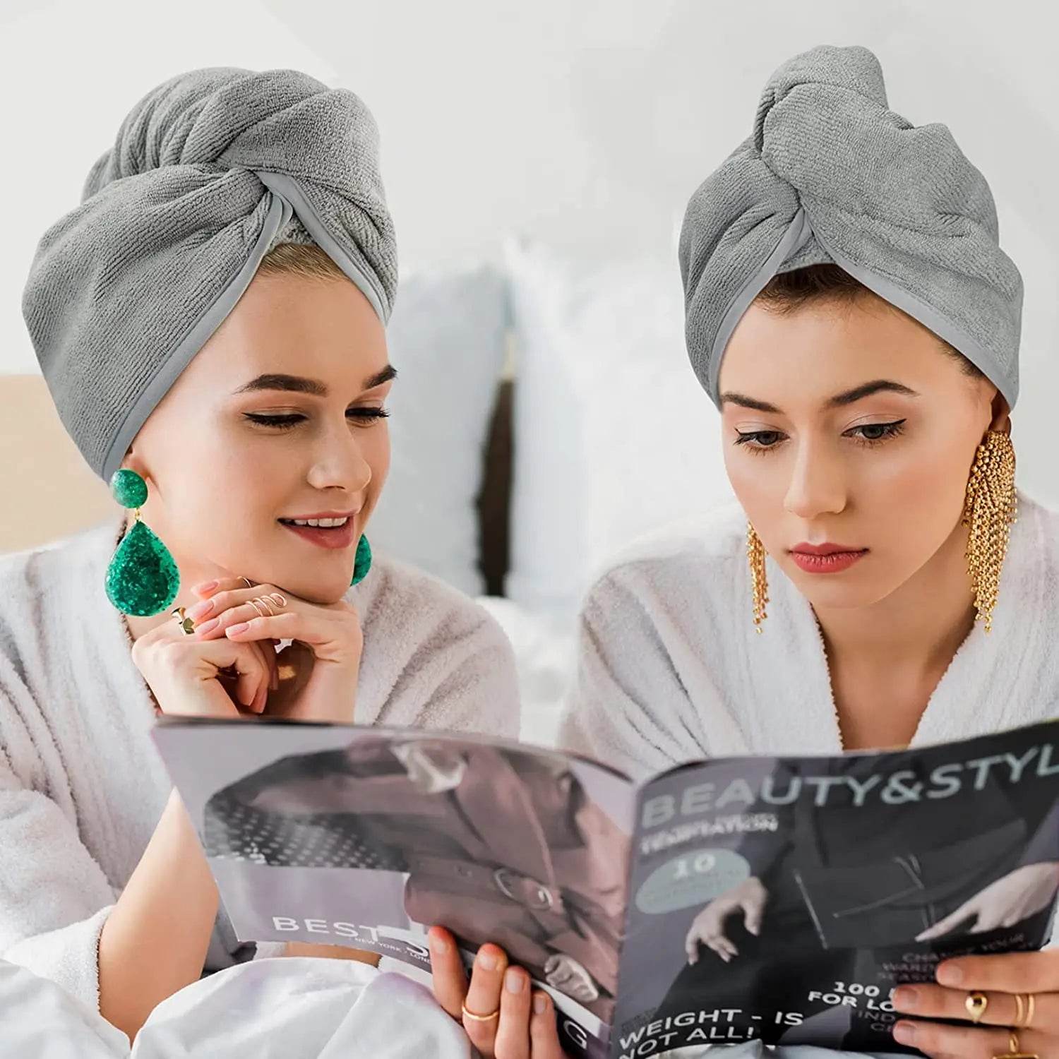 Hair Towel Wrap Quick Dry 100% Cotton Super Absorbent Turban Head Wrap for Women with Button Anti Frizz Hair Products - P12 Hub Europe