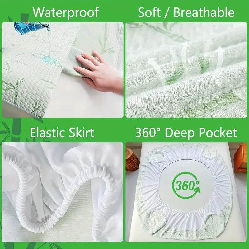 1pc Waterproof Bamboo Mattress Cover (Without Pillowcase), Cooling & Breathable Fitted Bed Sheet With 6-14inches Deep Pocket - P12 Hub Europe