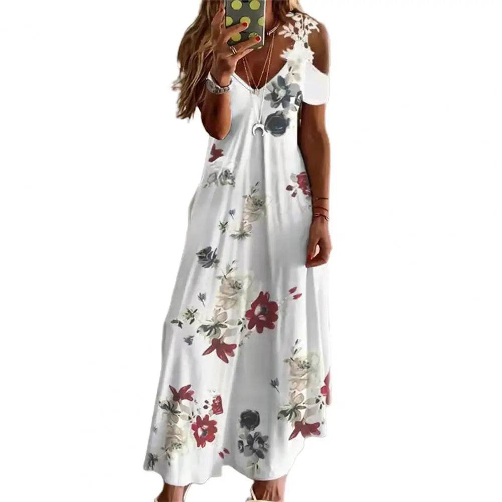 Feather Print Lace Sling Maxi Dress - Loose A-Line Summer Style - P12 Hub Europe