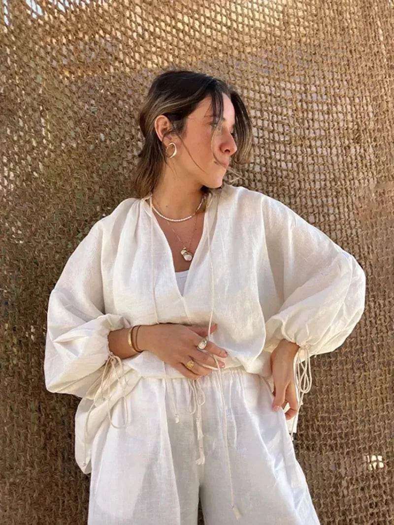 Linen Ruffle Shorts Beach Outfit - P12 Hub Europe