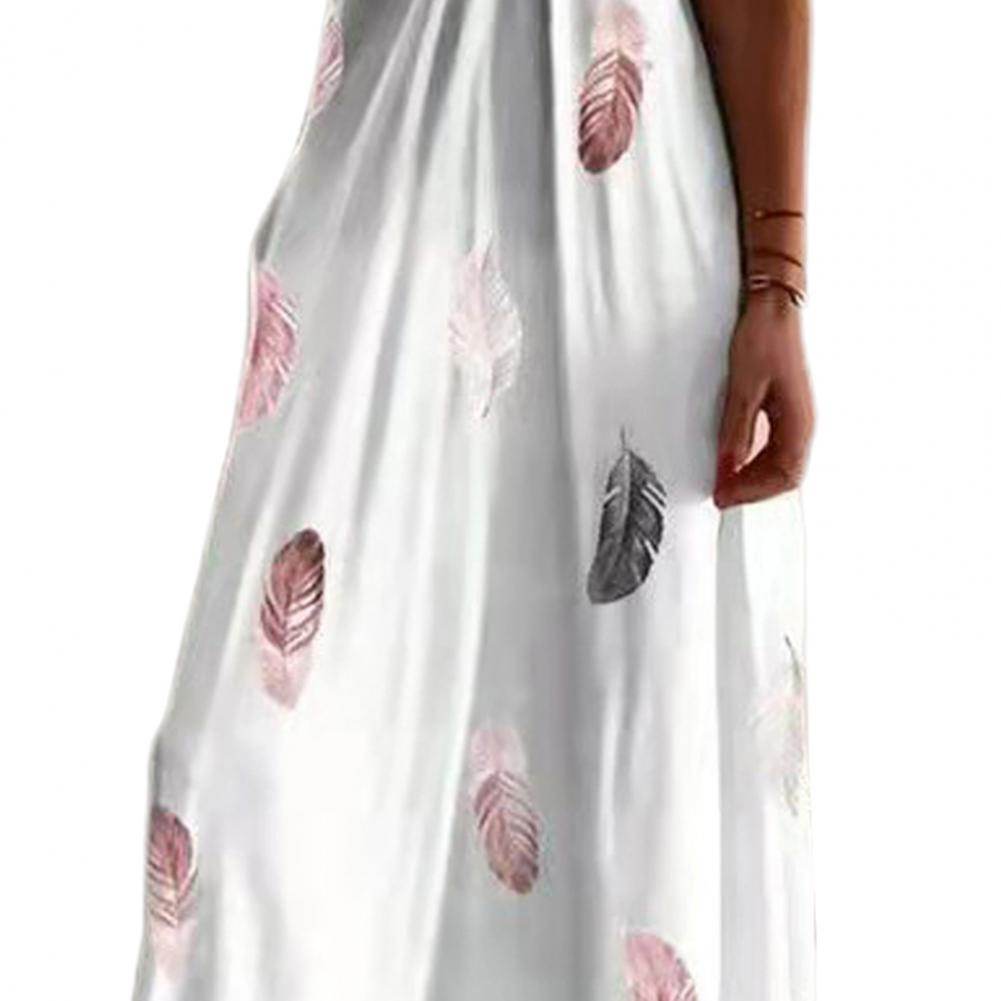 Feather Print Lace Sling Maxi Dress - Loose A-Line Summer Style - P12 Hub Europe