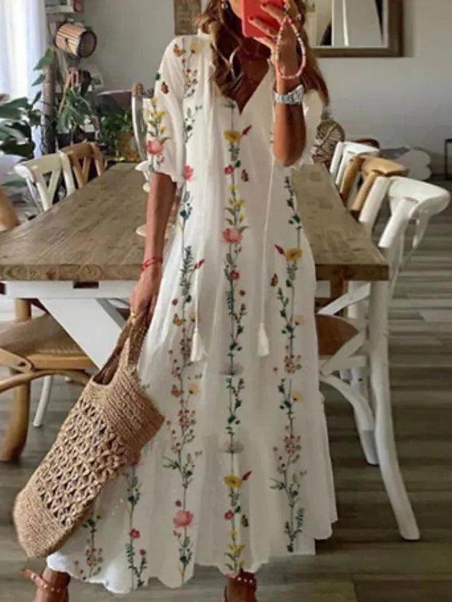 V-Neck Long Dress Casual Sweet Loose - P12 Hub Europe