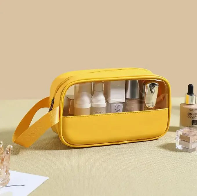 Personalized Embroidery Stitching Cosmetic Bag PVC Translucent Large-Capacity Bath Bag PU Waterproof Portable Travel Storage Bag